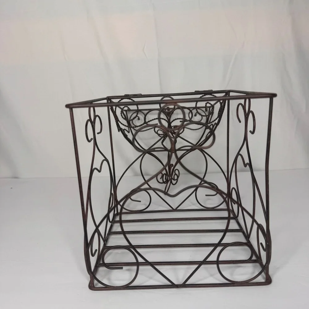 Vintage Cottagecore Bronze Wire Decorative Birdcage Heart Scrollwork Decor 13 in